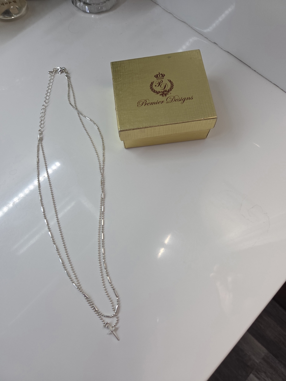 Premier Designs Silver Double-Layer Cross Necklace